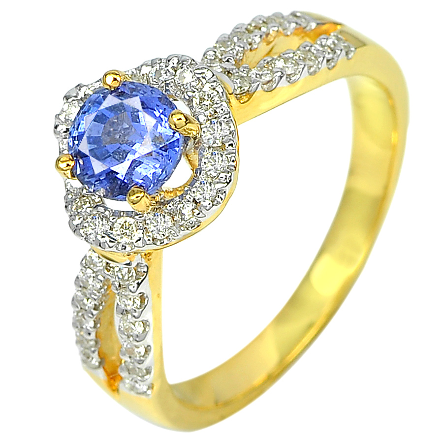1.02 Ct. Natural Blue Sapphire with White Diamond 18K Solid Gold Ring Size 7
