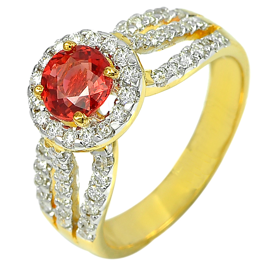 0.97 Ct. Natural Red Songea Sapphire with Diamond 18K Solid Gold Ring Size 6.5