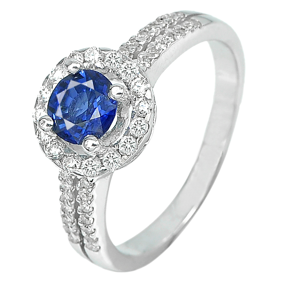 0.74 Ct. Natural Blue Sapphire with Diamond 18K Solid White Gold Ring Size 6