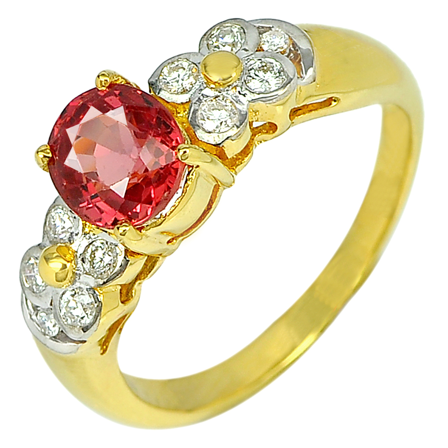 1.66 Ct. Natural Red Songea Sapphire with Diamond 18K Solid Gold Ring Size 6.5