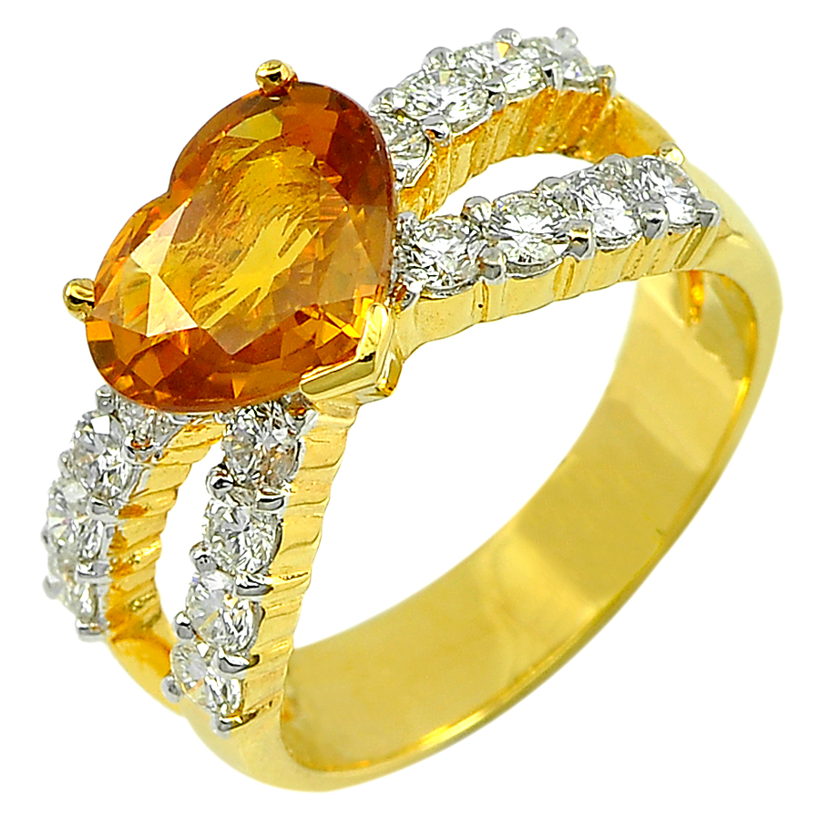 2.53 Ct. Heart Natural Yellow Sapphire with White Diamond 18K Solid Gold Ring 6
