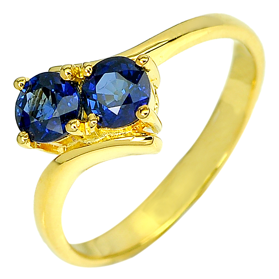 1.09 Ct. Round Natural Blue Sapphire with Diamond 18K Solid Gold Ring Size 6.5