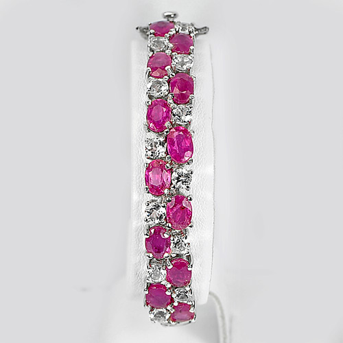 17.77 G. Oval Natural Purplish Pink Ruby 925 Silver Jewelry Bracelet