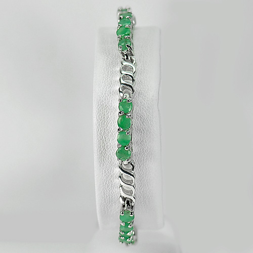 10.11 G. Natural Green Emerald 925 Silver Jewelry Bracelet Length 7 Inch.