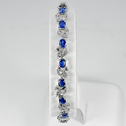 11.51 G. Natural Blue Kyanite 925 Silver Jewelry Bracelet Length 8 Inc