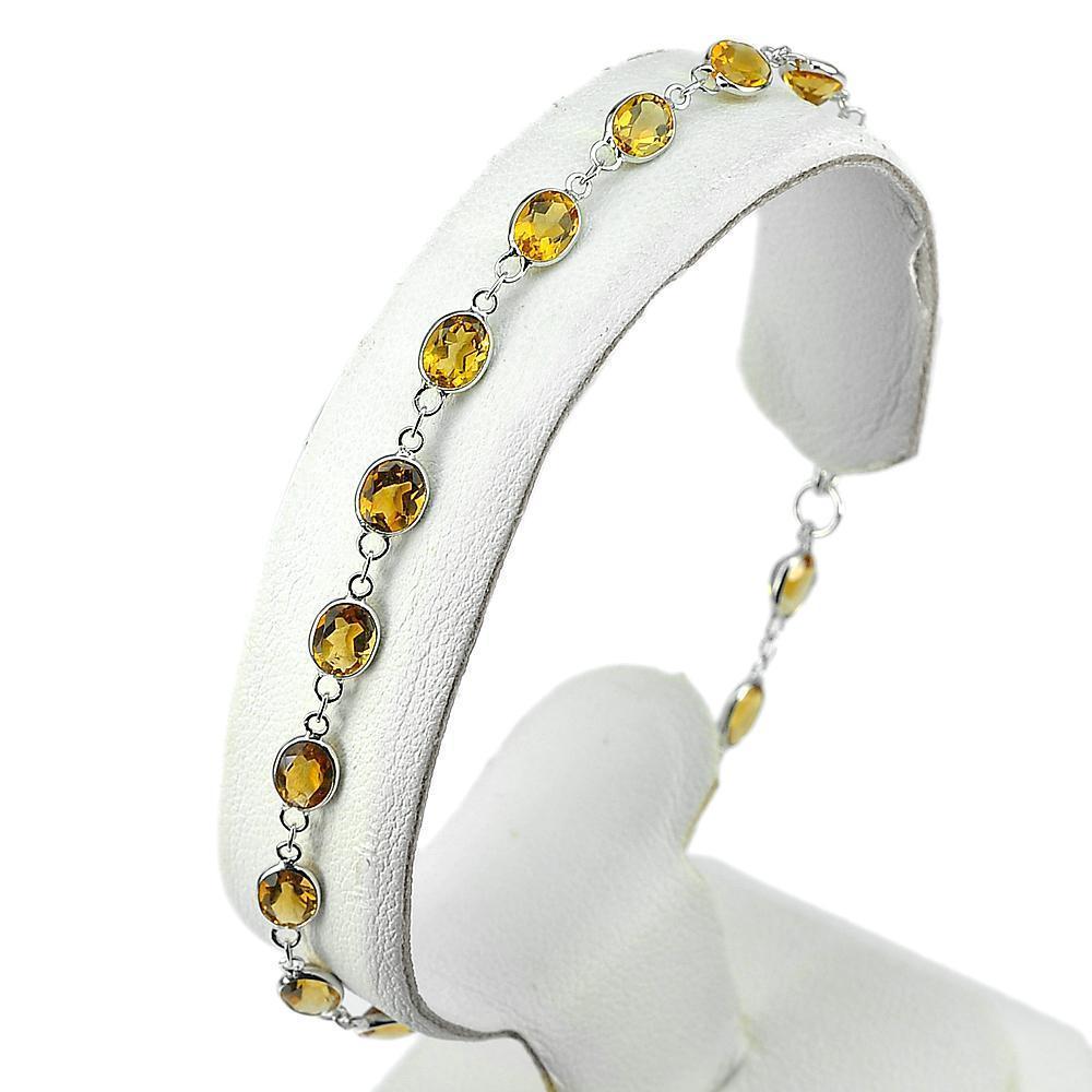 2.06 G.Gems Natural Yellow Citrine 925 Sterling Silver Bracelet Length 7.5 Inch.