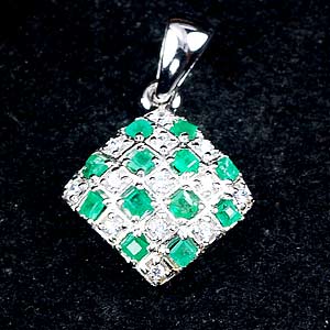 3.20 G. Square Green Natural Emerald 925 Sterling Silver Pendant