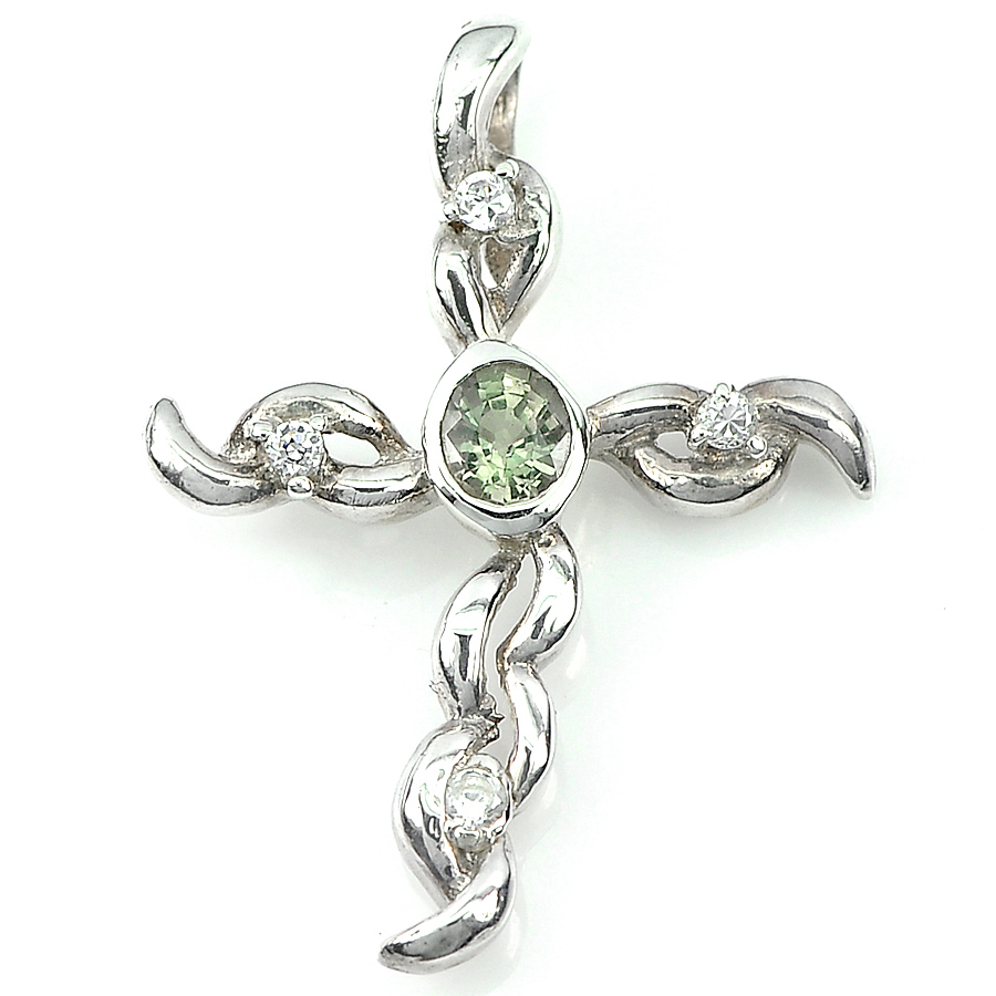 1.84 G. Natural Green Songea Sapphire 925 Sterling Silver Jewelry Pendant