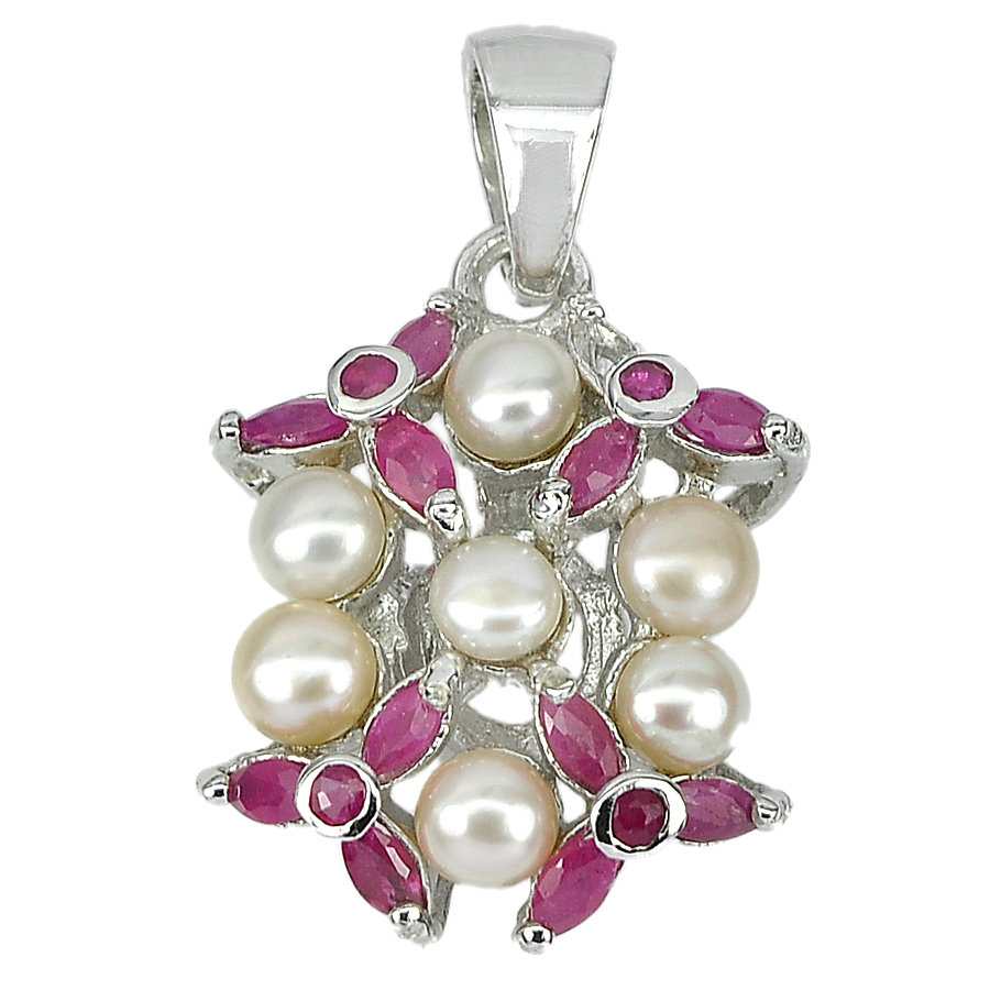 5.17 G. Beautiful Pearl And Ruby 925 Silver Jewelry Pendent
