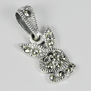 1.13 G. Rabbit Design Nice Black Marcasite 925 Silver Jewelry Pendant