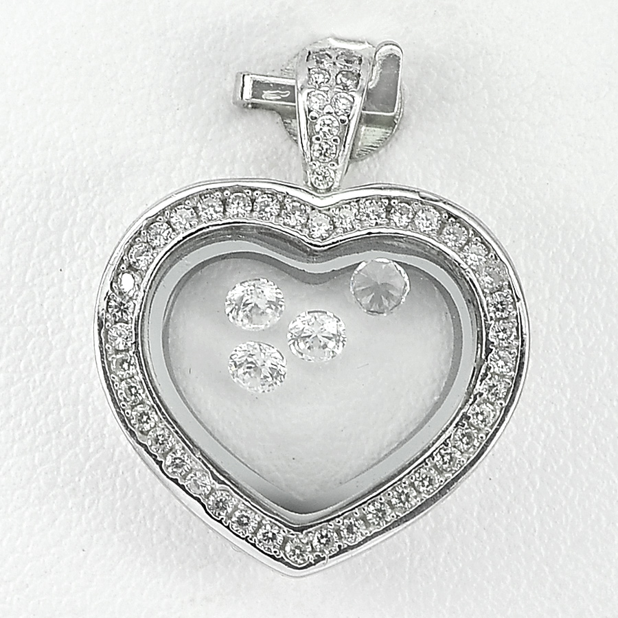 4.51 G. Real 925 Sterling Silver Jewelry Heart Pendant Nice with Cz White
