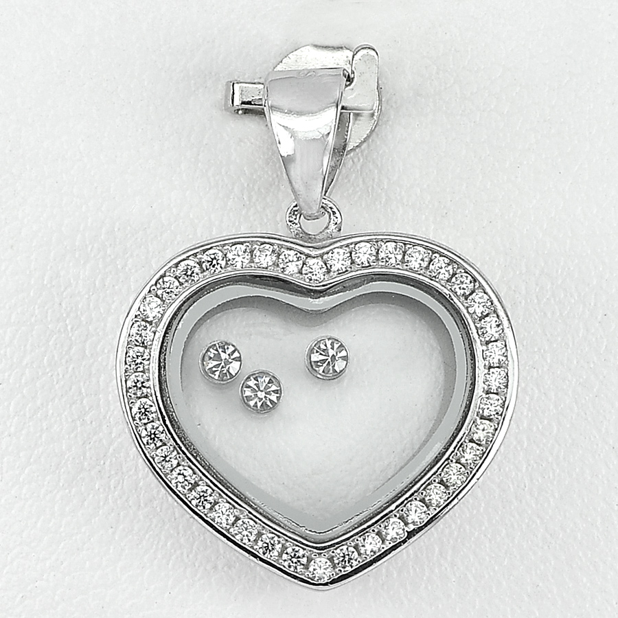 4.21 G. Real 925 Sterling Silver Jewelry Heart Pendant Stunning with Cz White