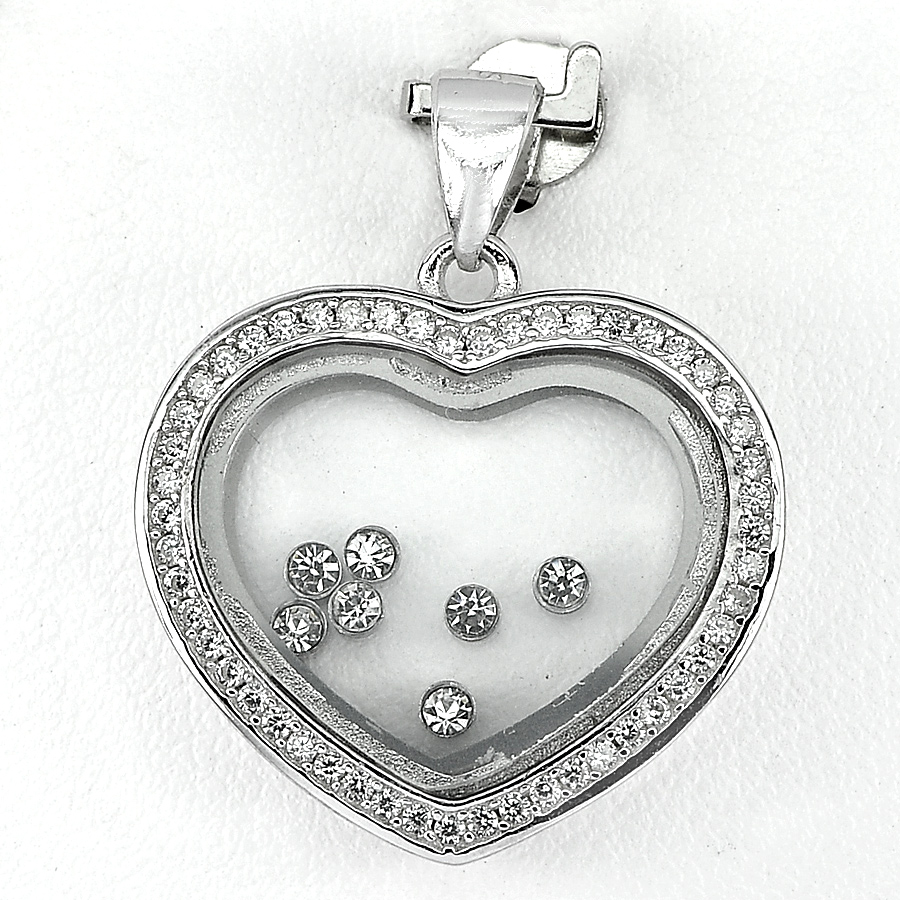 6.66 G. Round Cz White Real 925 Sterling Silver Jewelry Heart Pendant Beautiful