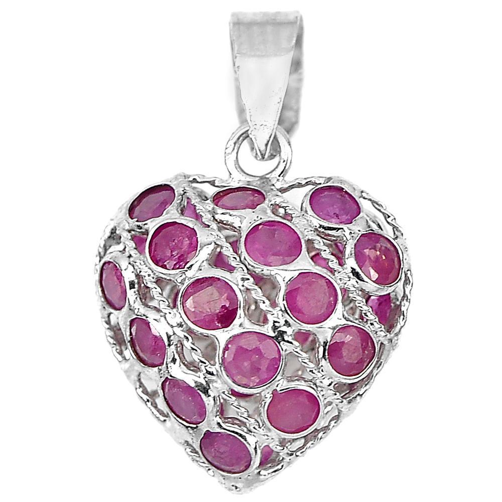 0.90 G. Natural Gemstone Red Ruby Real 925 Sterling Silver Jewelry Pendant