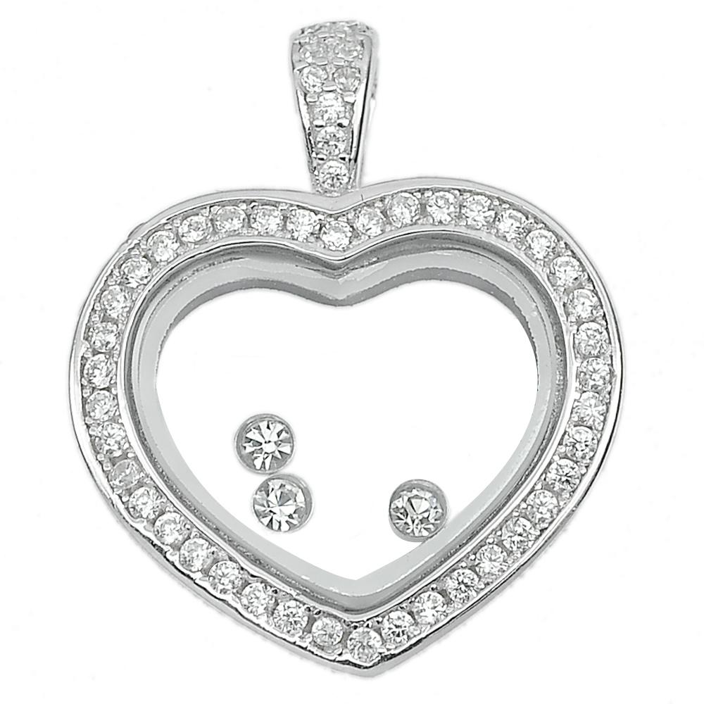 4.36 G. Real 925 Sterling Silver Jewelry Heart Pendant Stunning with Cz White