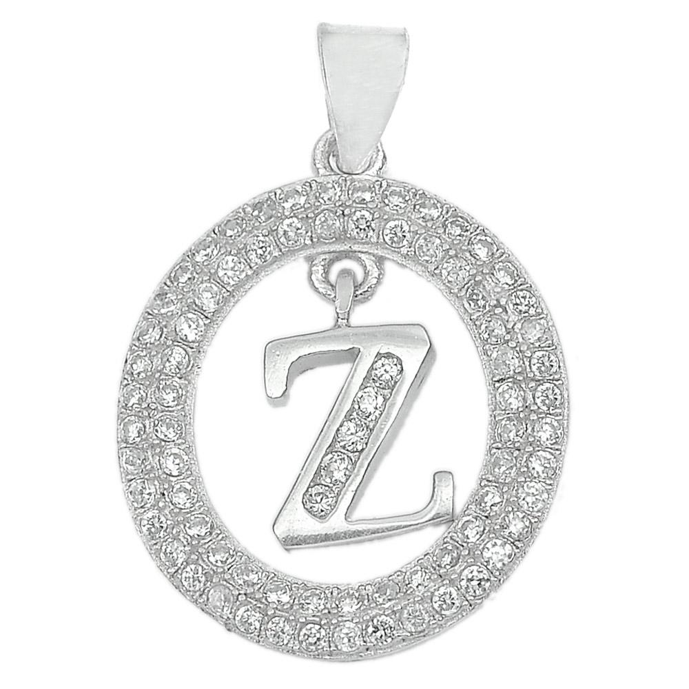 2.12 G. Letter Z in Oval Halo Design with CZ Real 925 Sterling Silver Pendant