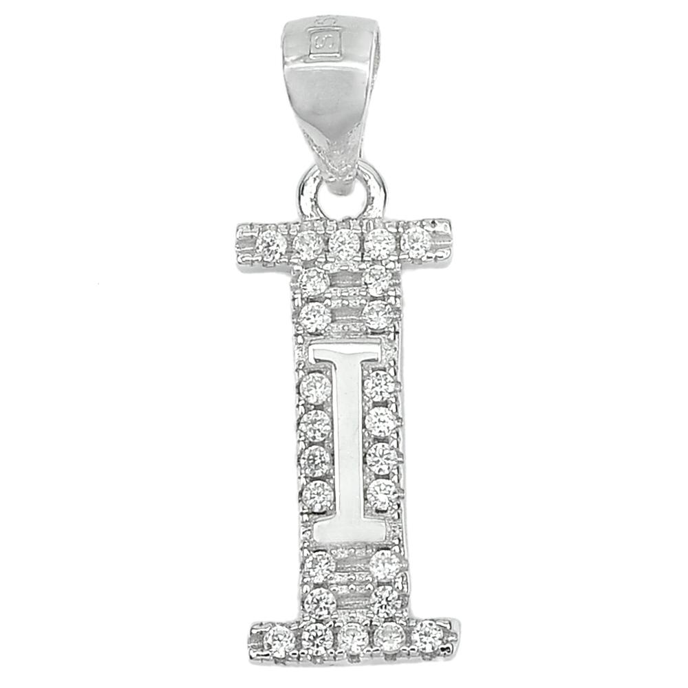 1.30 G. Initial Alphabet Double I With CZ Real 925 Sterling Silver Pendant