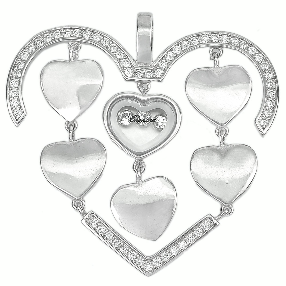7.02 G. Heart Design Real 925 Sterling Silver Fine Jewelry Pendant with Cz
