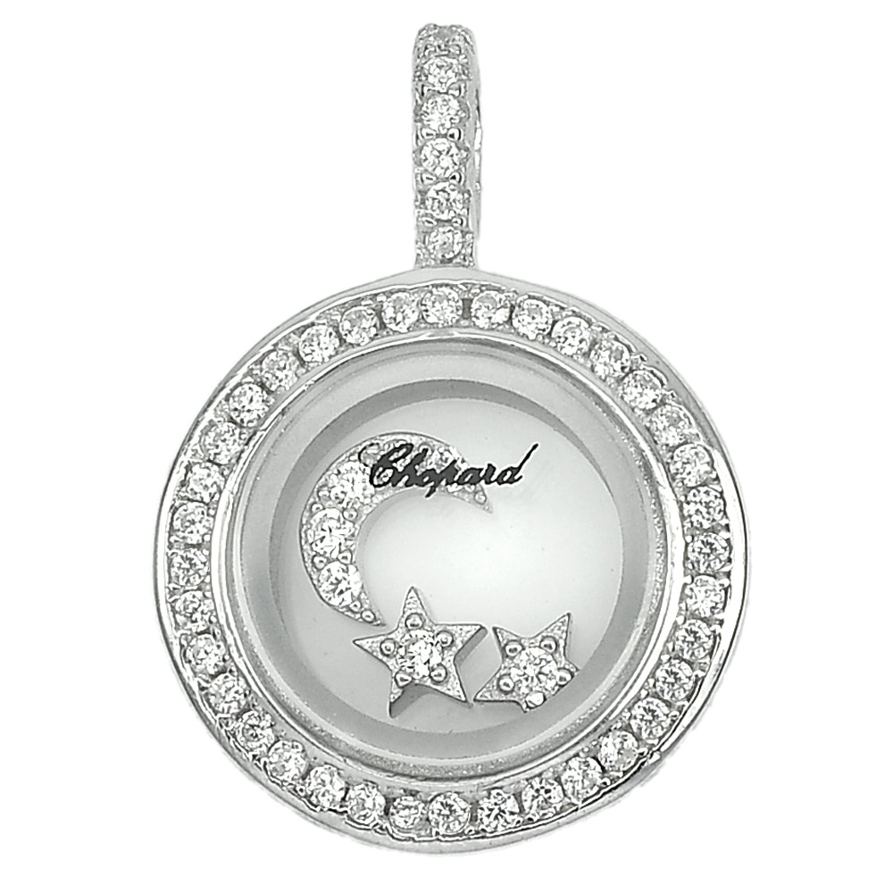 3.43 G. Real 925 Sterling Silver Fine Jewelry Pendant with Cz Round Shape Lovely