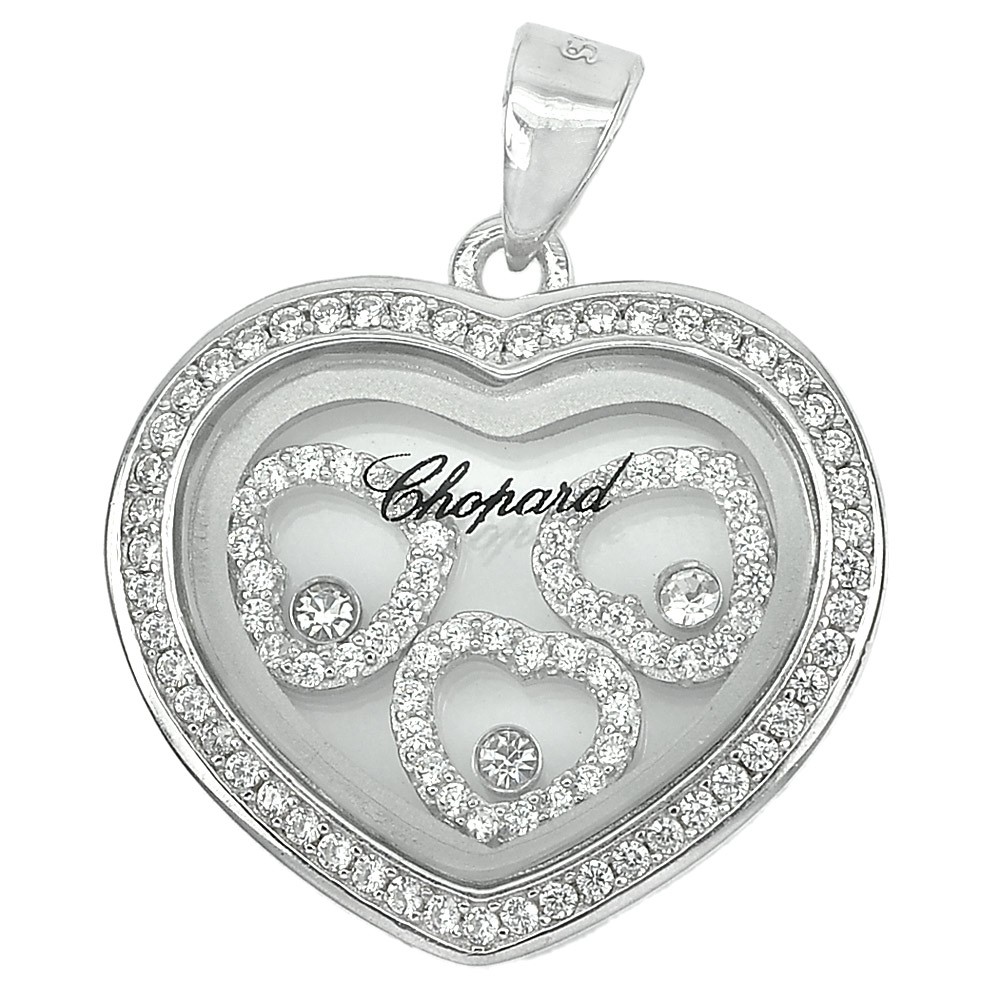 7.46 G. Good Heart Design Real 925 Sterling Silver Fine Jewelry Pendant with Cz