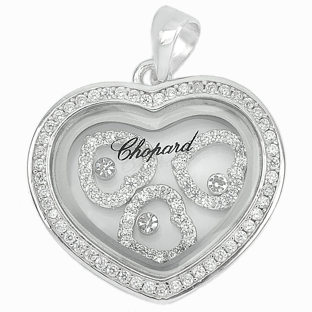 7.49 G. Heart Design Real 925 Sterling Silver Fine Jewelry Pendant with Cz