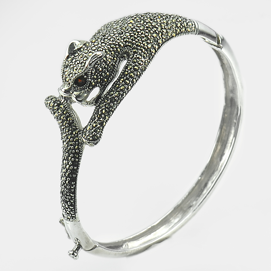 123.95 G. Design Tiger Black Marcasite Silver Jewelry Bangle
