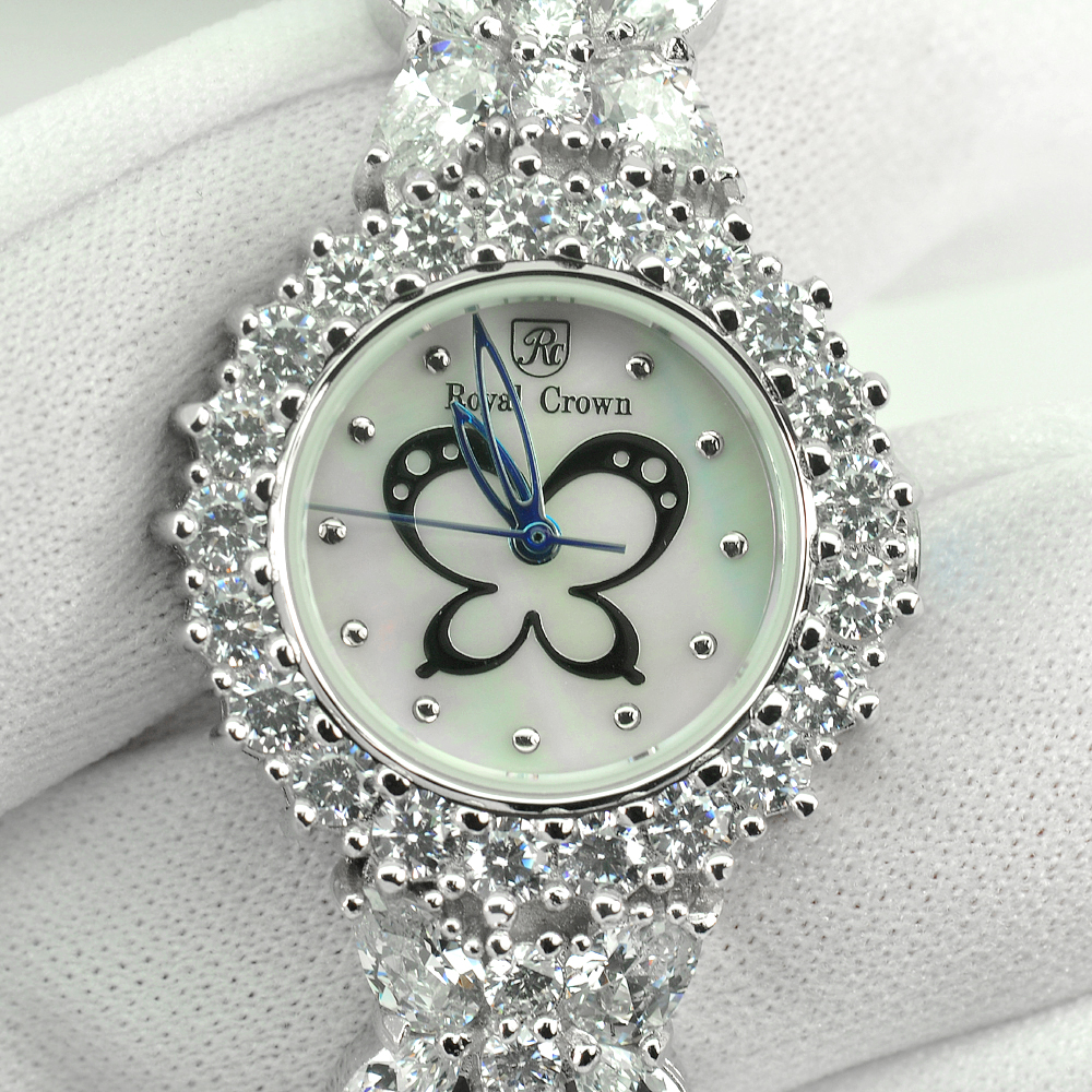 49.16G. 925 Sterling Silver Womens Wristwatch 7.5 Inch. White CZ Luxury Fashion