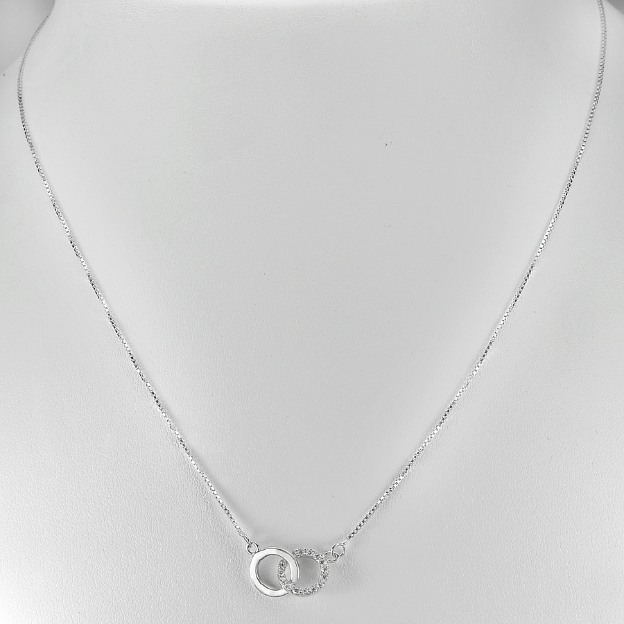 3.01G. 925 Sterling Silver Chain Necklace Length 16 Inch. Pendant with Round CZ