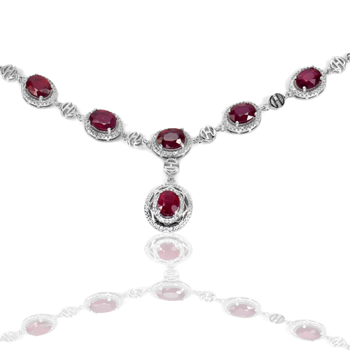 Beautiful Natural Purplish Red Ruby Real 925 Sterling Silver Necklace 18 Inch.