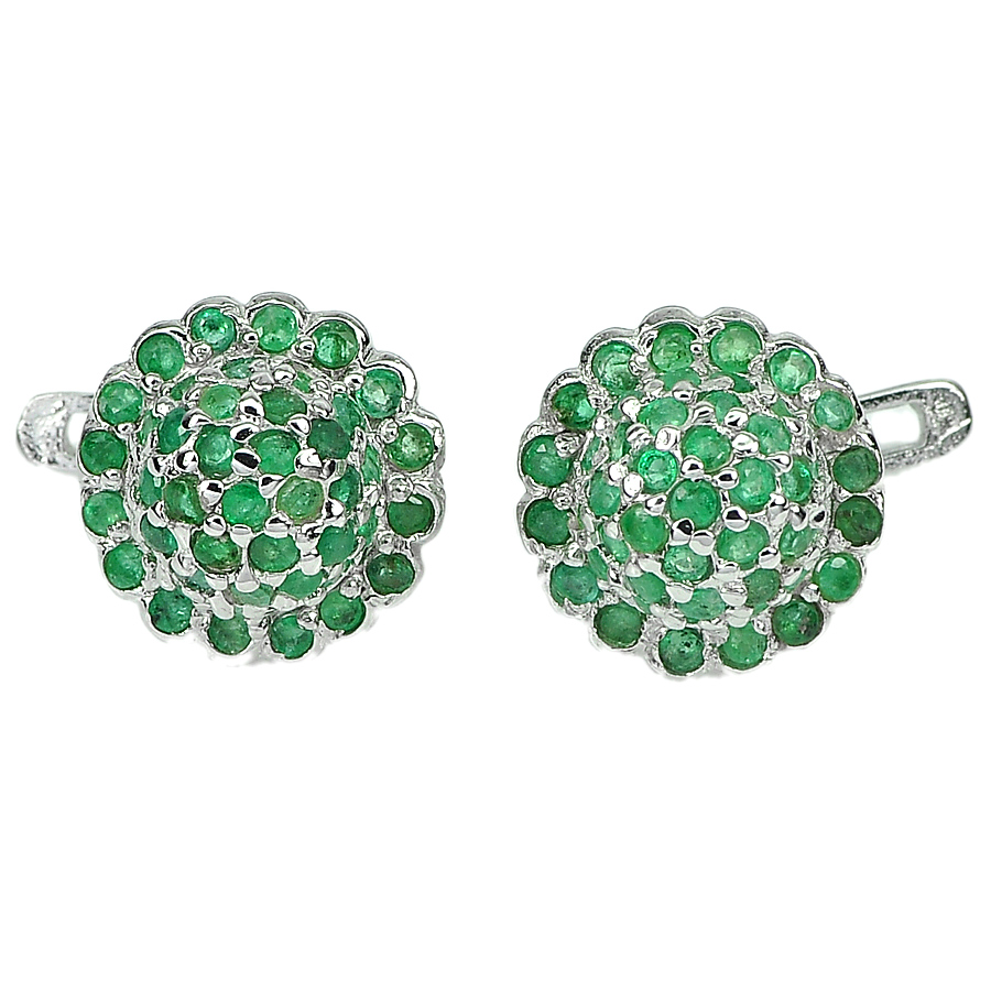 6.80 G. Natural Gemstones Green Emerald Real 925 Sterling Silver Earrings