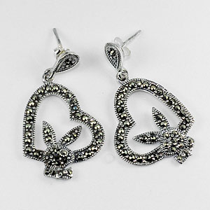 6.06 G. Black Marcasite 925 Sterling Silver Jewelry Earrings