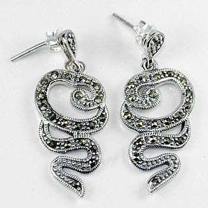 5.94 G. Black Marcasite 925 Silver Jewelry Earrings