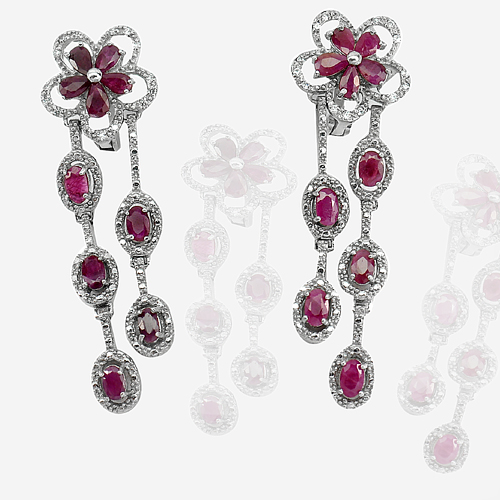 11.83 G. Oval Shape Natural Purplish Red Ruby 925 Silver Jewelry Earrings