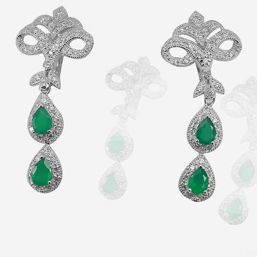 8.95 G. Pear Shape Natural Green Emerald 925 Silver Jewelry Earrings