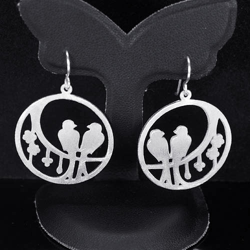7.09 G. Round / Birds Shape Natural 925 Sterling Silver Jewelry Earrings