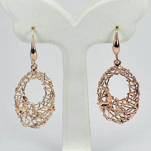 3.38 G. Delightful Real 70 Sterling Silver Rose Gold Plated Drop Earrings