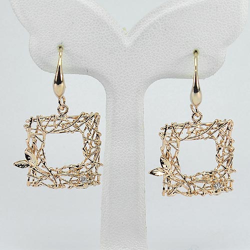 3.72 G. Real 70 Sterling Silver Rose Gold Plated Earrings Design Square
