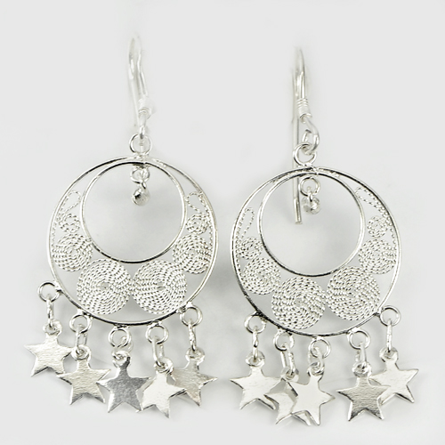 3.39 G. Beautiful Stars Design Real 925 Sterling Silver Jewelry Earrings
