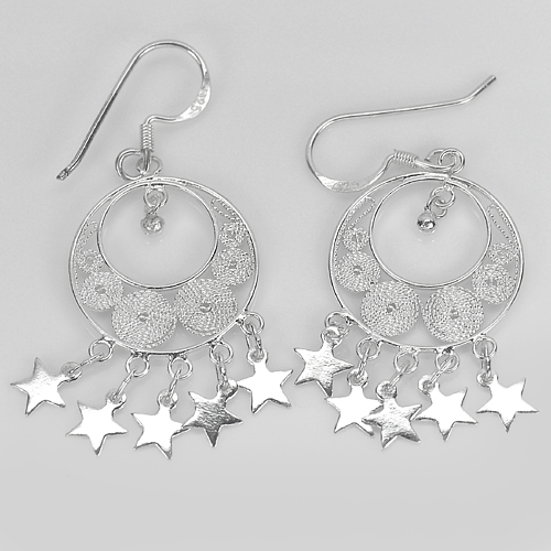 3.49 G. Alluring 70 Sterling Silver Stars Design Earrings