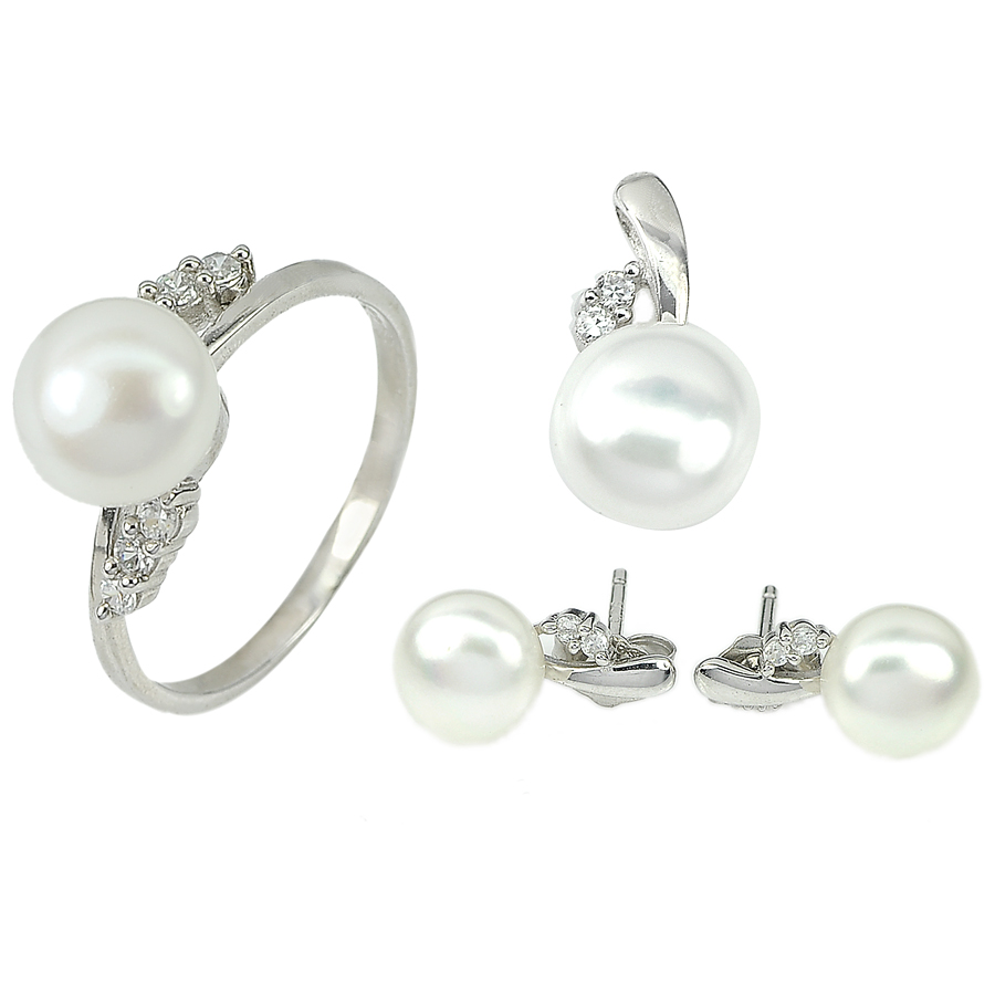 5.29 G. Good Natural White Pearl 925 Sterling Silver Sets Ring Pendant Earrings