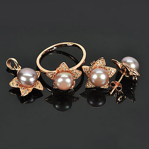 12.03 G. New Design Jewelry Set Rose Gold Silver Pearl Earrings Pendant Ring
