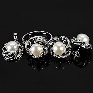14.52 G. New Design Silver Jewelry Set White Pearl Earrings Pendant Ring