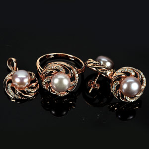 14.43 G. Sterling Silver Rose Gold Jewelry Sets Natural Pearl