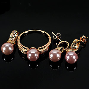 9.60 G. Natural Pearl Silver Sets Rose Gold Of Ring Pendant Earrings