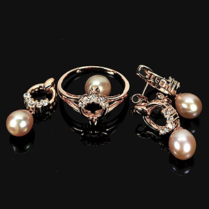 10.07 G. Silver Rose Gold Jewelry Sets of Ring Pendant Earrings Natural Pearl