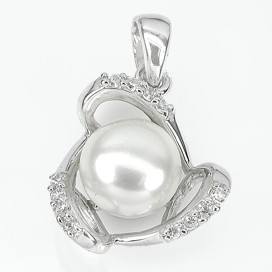 2.47 G. Seductive Natural White Pearl Jewelry Sterling Silver Pendent