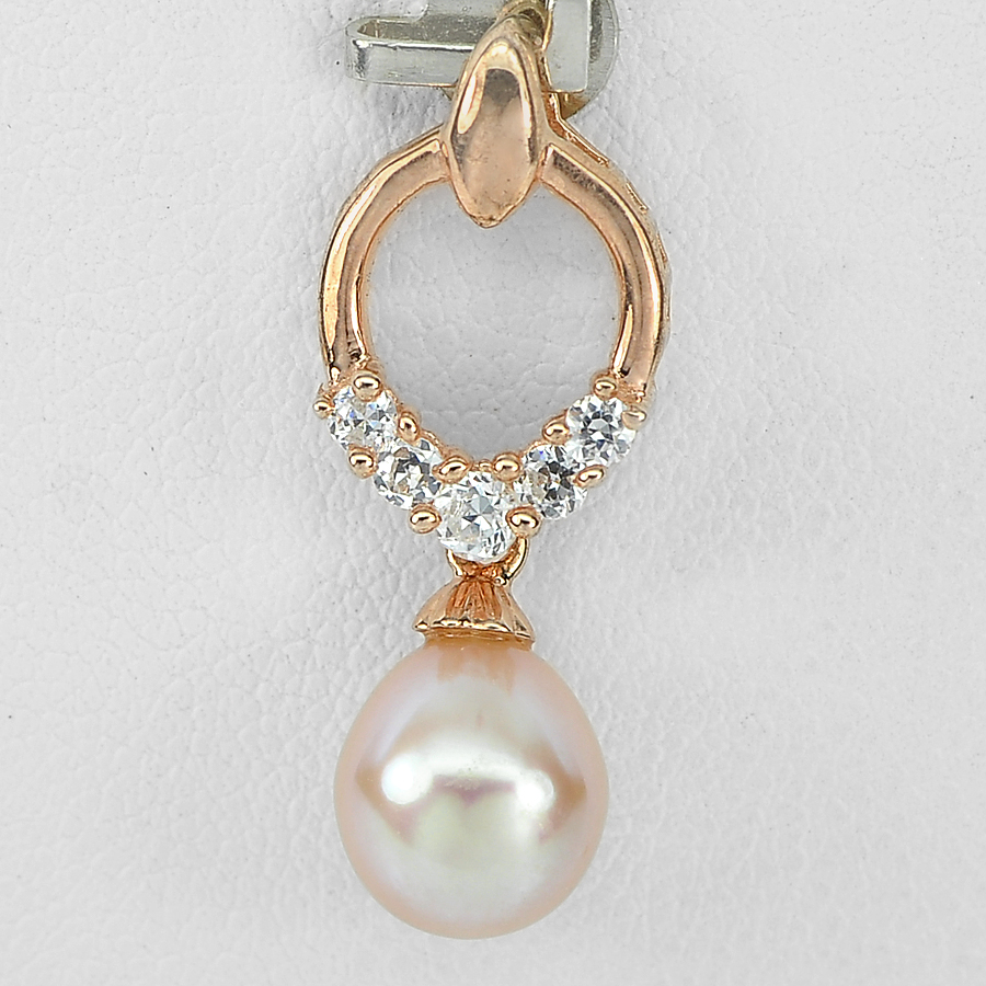 1.79 G. Alluring Natural Purplish Pink Pearl Rose Gold Plated Silver Pendent