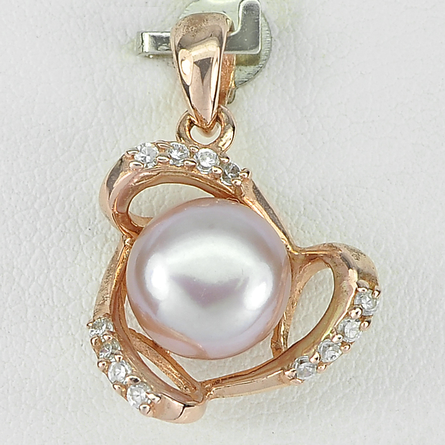 2.51 G. New Design Natural Purplish Pink Pearl Rose Gold Plated Silver Pendent