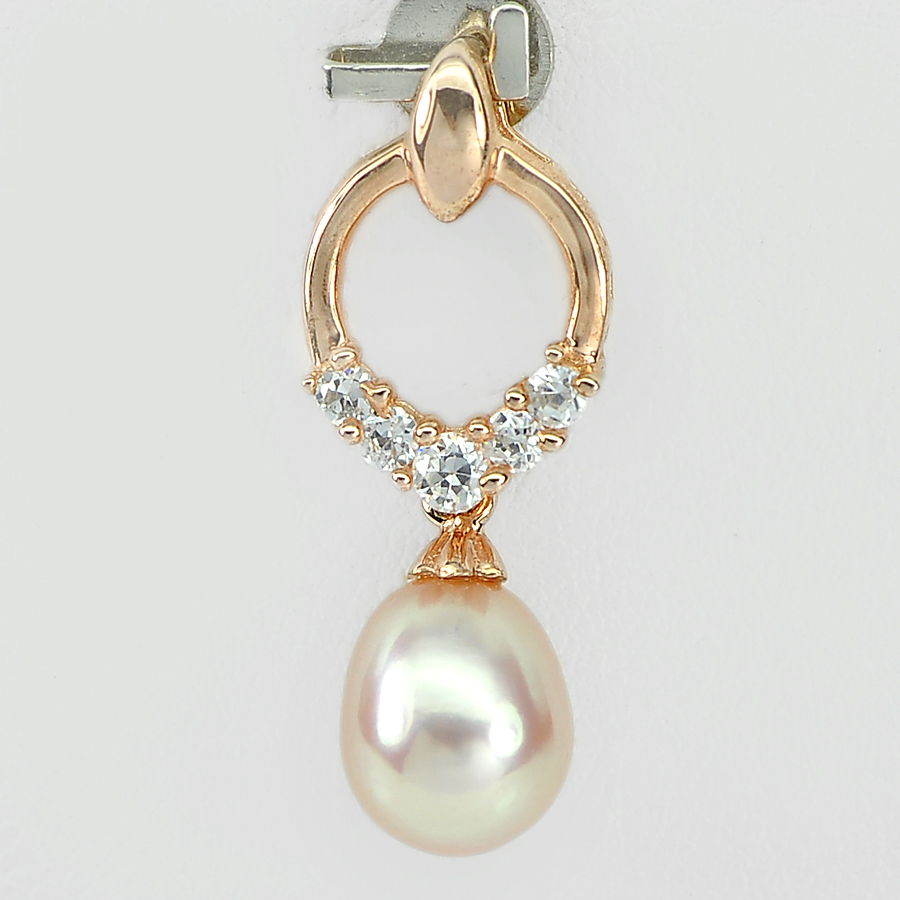 1.99 G. Vivid Jewelry Pendant Silver Rose Gold Natural Pink Orange Pearl