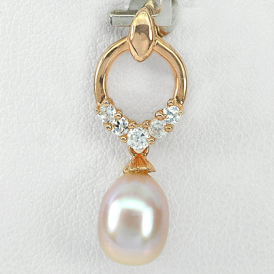 1.89 G. Jewelry Silver Rose Gold Pendant Natural Purplish Orange Pearl